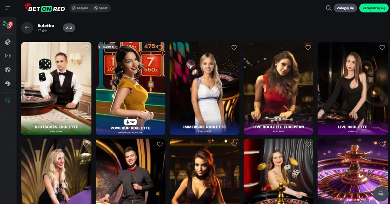 BetOnRed stoly ruletki — wersje na żywo i RNG