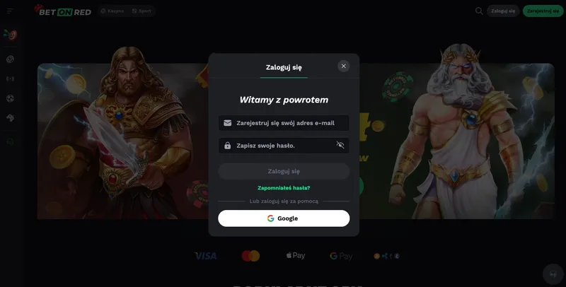 BetOnRed formularz logowania z opcją Google