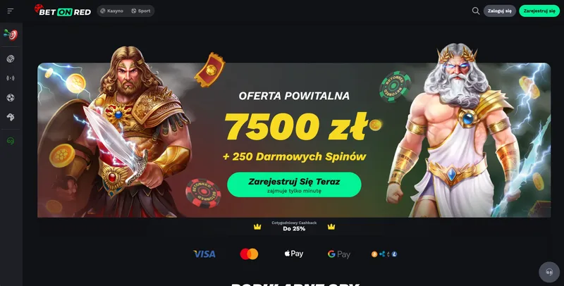 BetOnRed Casino strona główna z bonusem powitalnym 7500 zł